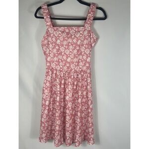 Pink White Floral Smocked‎ Square Neck Mini Dress -HUHOT— Women's Size M